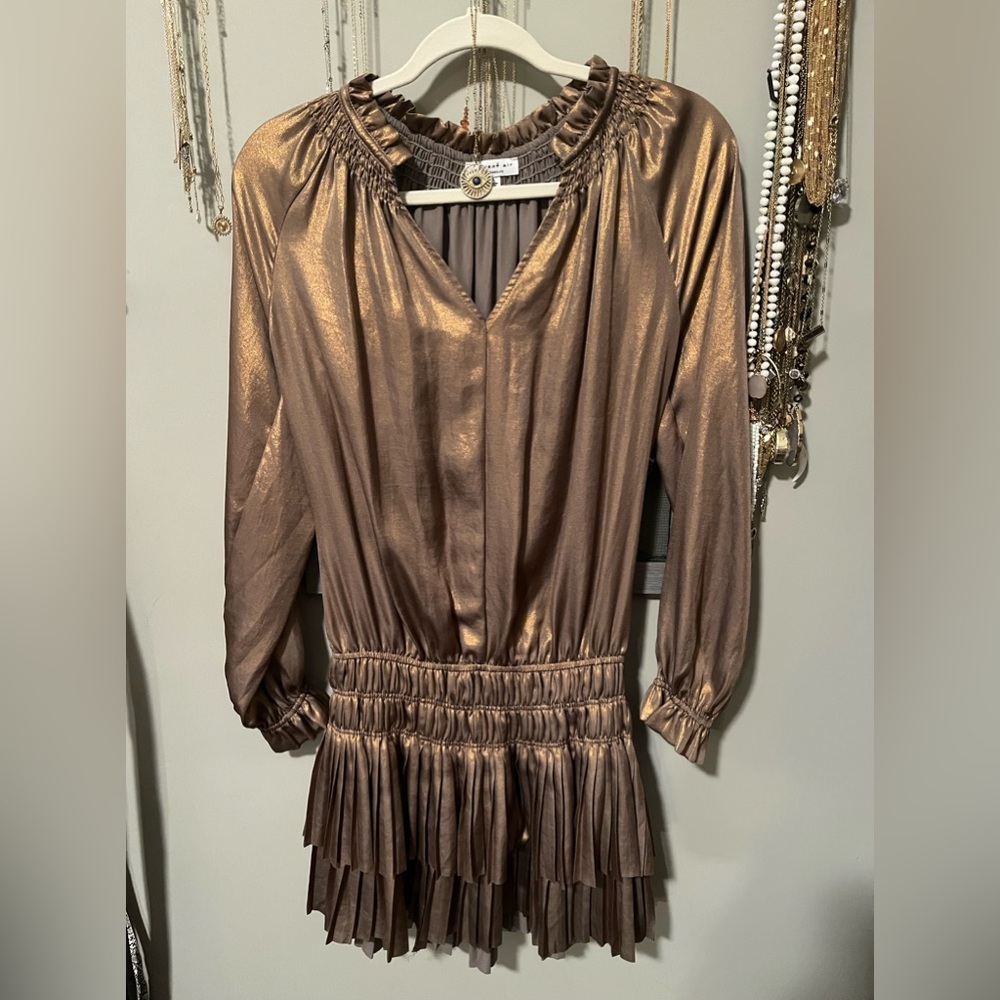 Current Air Metallic Smocked Mini Dress